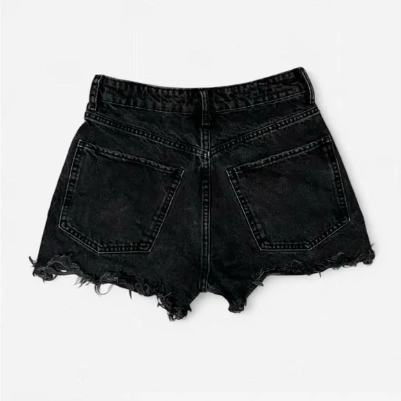 😎 Zara Black Denim Shorts~Women’s Sz 4~High-Rise~Button Fly~Distressed Design - Picture 2 of 8